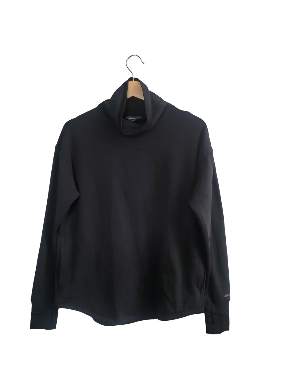 EDDIE Bauer Womens Cowl Neck Long Sleeve Top Sz S Black Relaxed Fit Minimalist